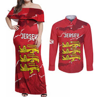 Custom Bailiwick of Jersey Couples Matching Off Shoulder Maxi Dress and Long Sleeve Button Shirt Sporty Style