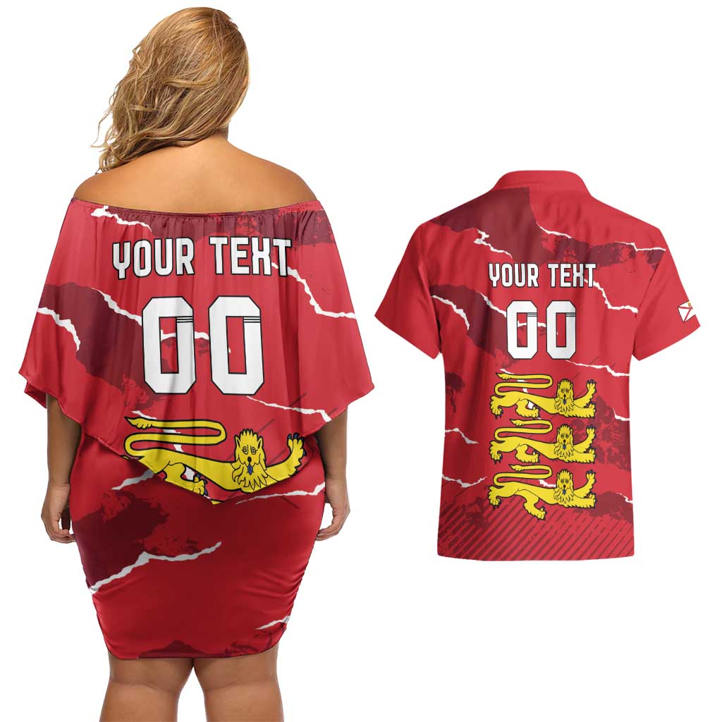 Custom Bailiwick of Jersey Couples Matching Off Shoulder Short Dress and Hawaiian Shirt Sporty Style