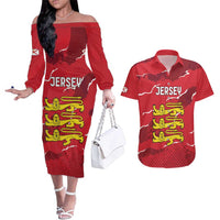 Custom Bailiwick of Jersey Couples Matching Off The Shoulder Long Sleeve Dress and Hawaiian Shirt Sporty Style