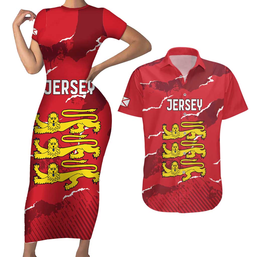 Custom Bailiwick of Jersey Couples Matching Short Sleeve Bodycon Dress and Hawaiian Shirt Sporty Style