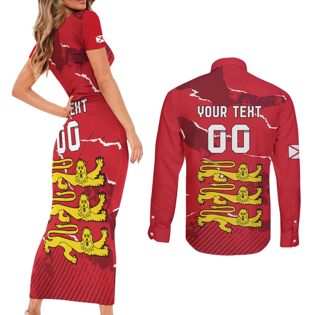 Custom Bailiwick of Jersey Couples Matching Short Sleeve Bodycon Dress and Long Sleeve Button Shirt Sporty Style