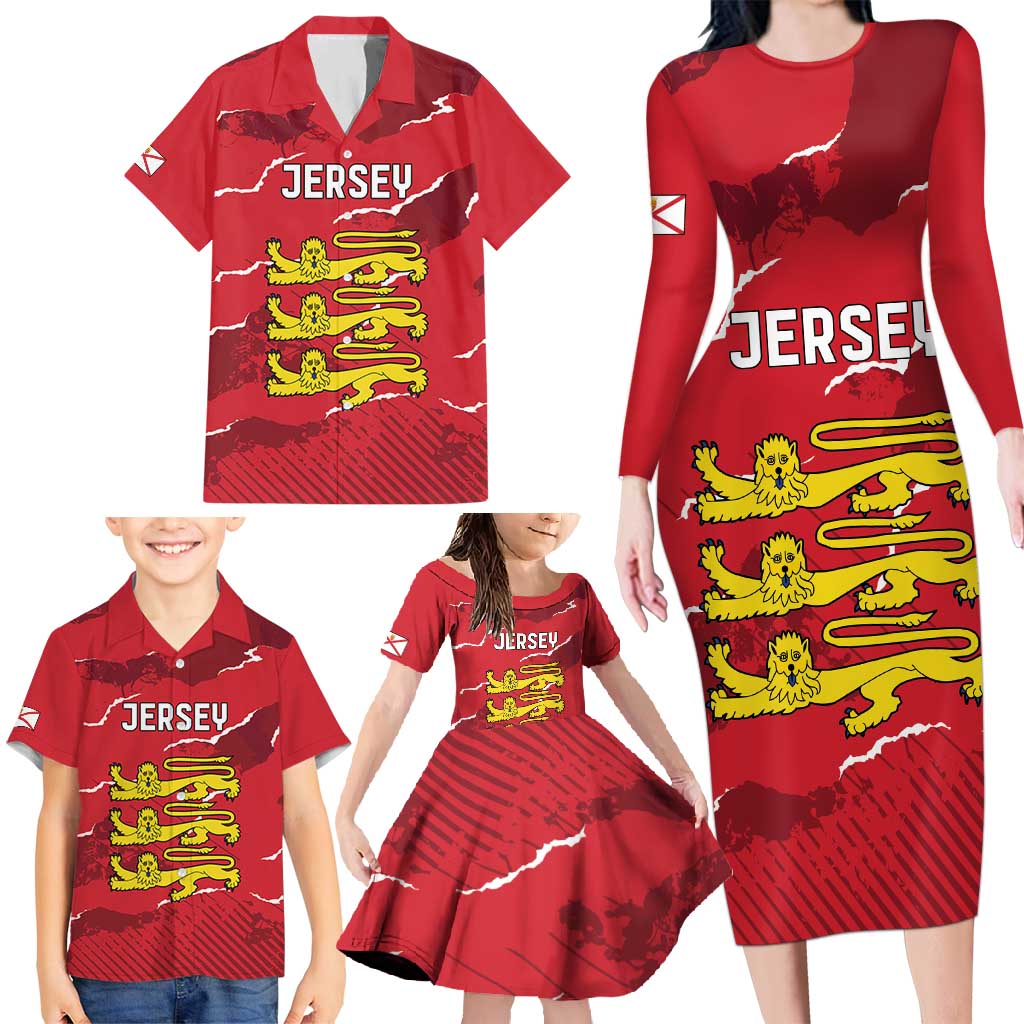 Custom Bailiwick of Jersey Family Matching Long Sleeve Bodycon Dress and Hawaiian Shirt Sporty Style