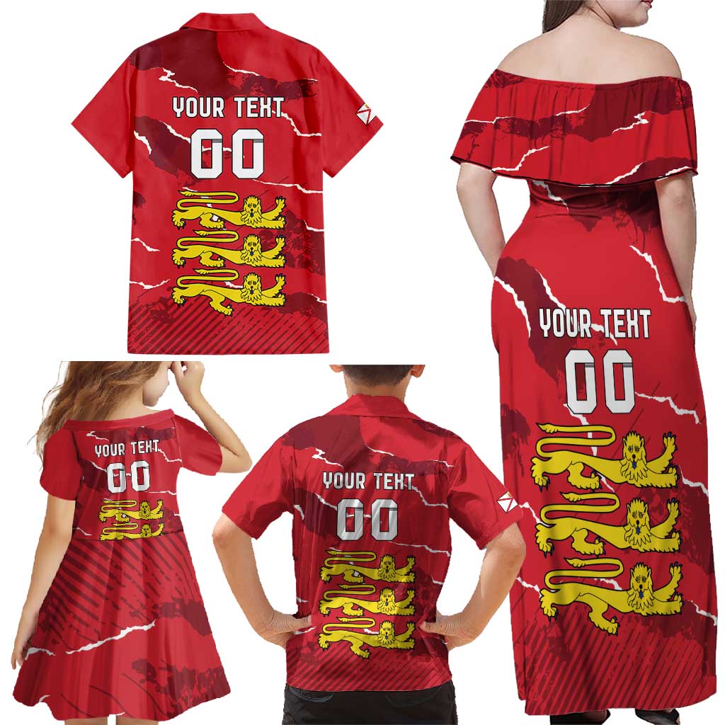 Custom Bailiwick of Jersey Family Matching Off Shoulder Maxi Dress and Hawaiian Shirt Sporty Style