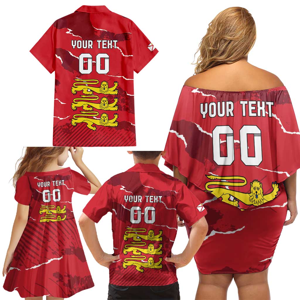Custom Bailiwick of Jersey Family Matching Off Shoulder Short Dress and Hawaiian Shirt Sporty Style