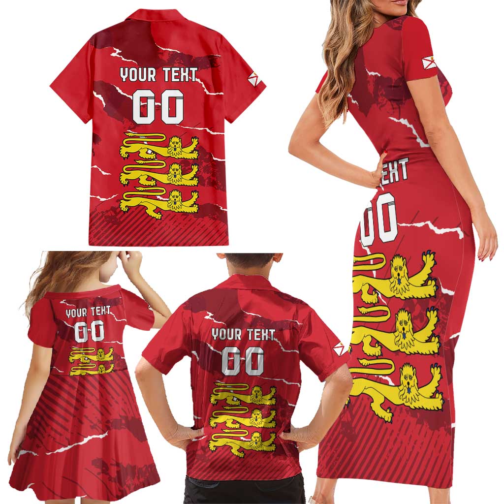 Custom Bailiwick of Jersey Family Matching Short Sleeve Bodycon Dress and Hawaiian Shirt Sporty Style