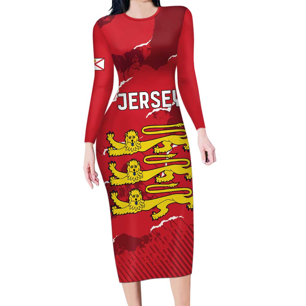 Custom Bailiwick of Jersey Long Sleeve Bodycon Dress Sporty Style