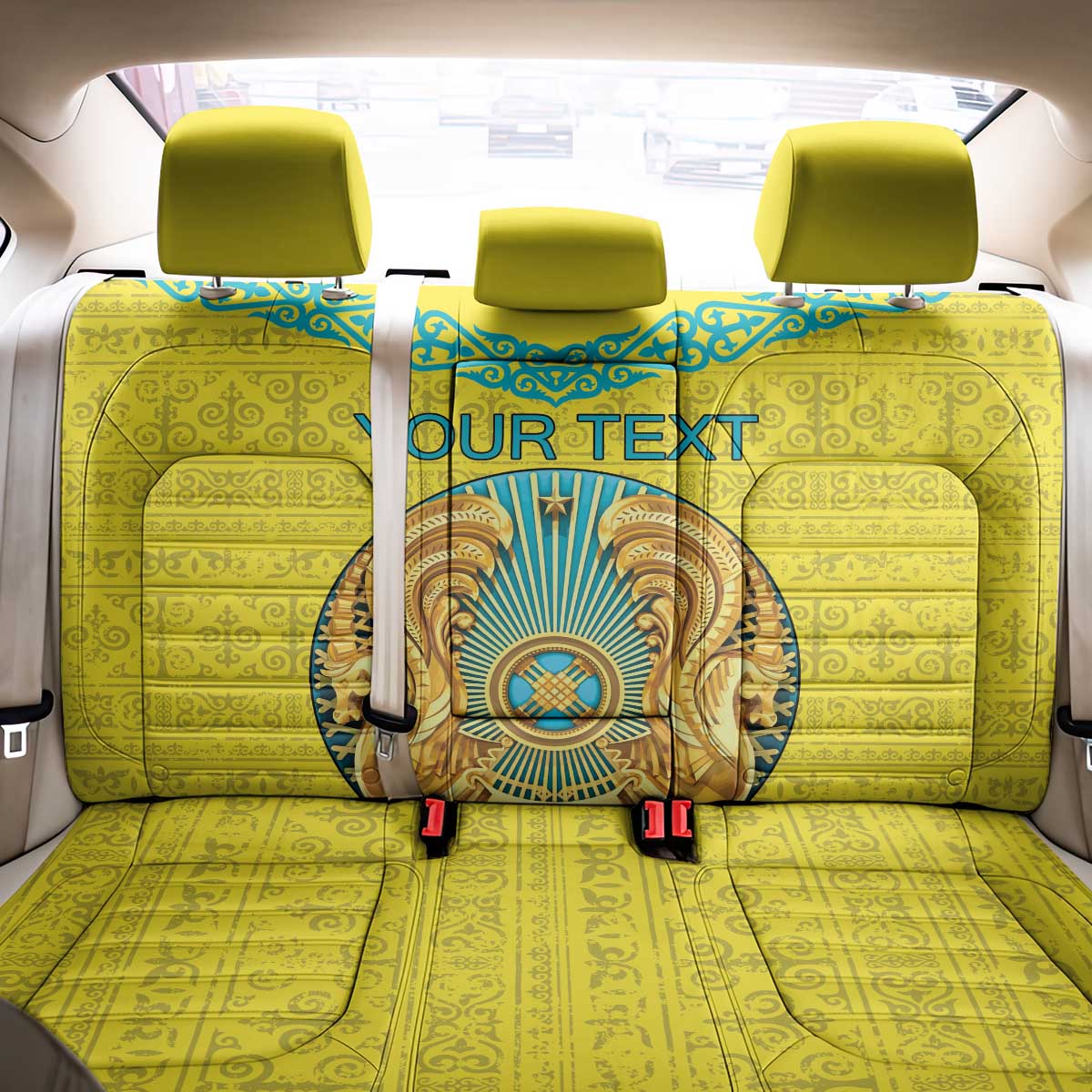 Personalized Kazakhstan Emblem Back Car Seat Cover Kazakh Pattern