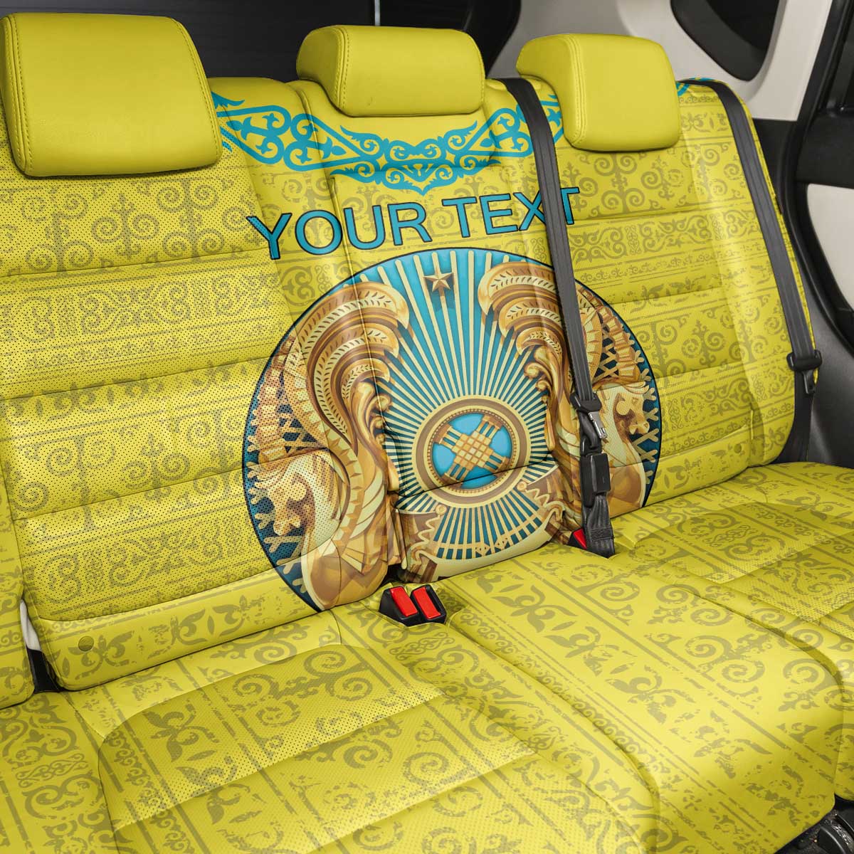 Personalized Kazakhstan Emblem Back Car Seat Cover Kazakh Pattern