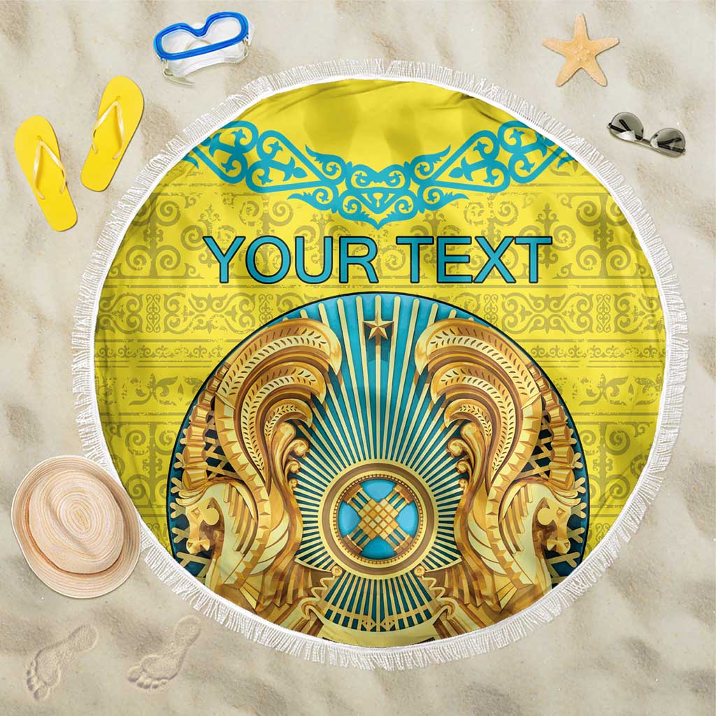 Personalized Kazakhstan Emblem Beach Blanket Kazakh Pattern