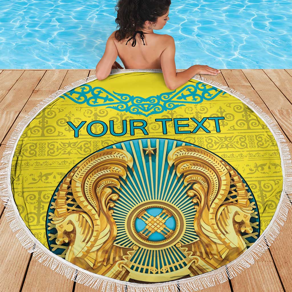 Personalized Kazakhstan Emblem Beach Blanket Kazakh Pattern