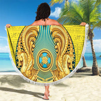 Personalized Kazakhstan Emblem Beach Blanket Kazakh Pattern