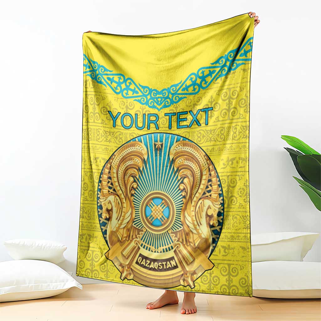 Personalized Kazakhstan Emblem Blanket Kazakh Pattern
