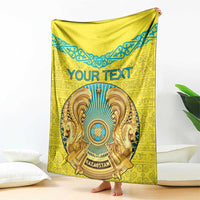 Personalized Kazakhstan Emblem Blanket Kazakh Pattern