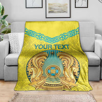 Personalized Kazakhstan Emblem Blanket Kazakh Pattern