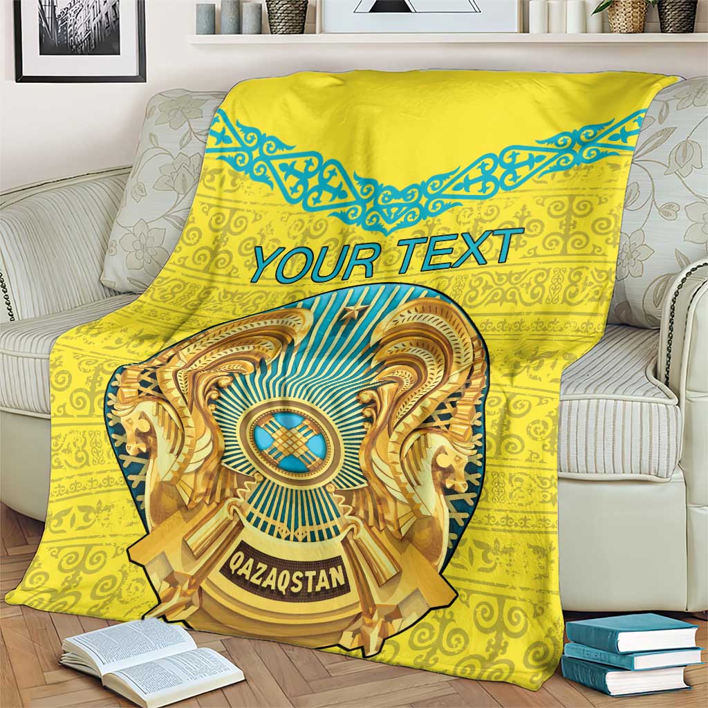 Personalized Kazakhstan Emblem Blanket Kazakh Pattern