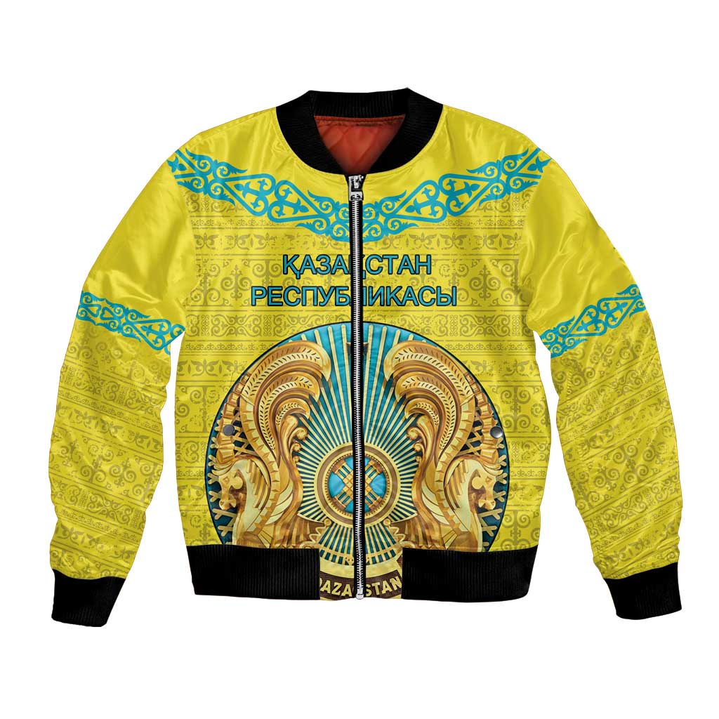 Personalized Kazakhstan Emblem Bomber Jacket Kazakh Pattern
