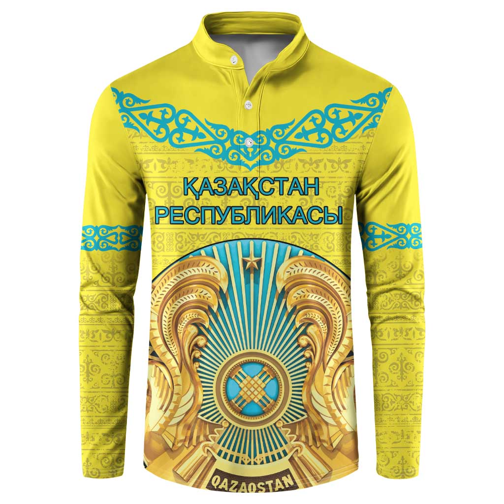 Personalized Kazakhstan Emblem Button Sweatshirt Kazakh Pattern