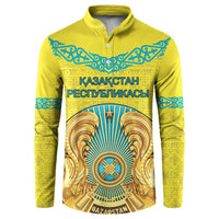Personalized Kazakhstan Emblem Button Sweatshirt Kazakh Pattern