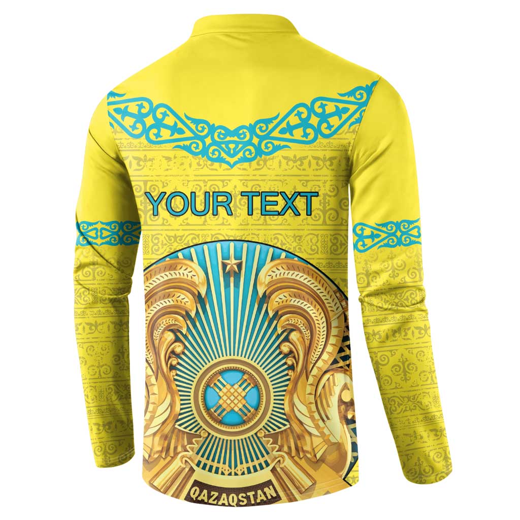 Personalized Kazakhstan Emblem Button Sweatshirt Kazakh Pattern