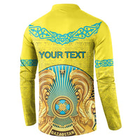 Personalized Kazakhstan Emblem Button Sweatshirt Kazakh Pattern