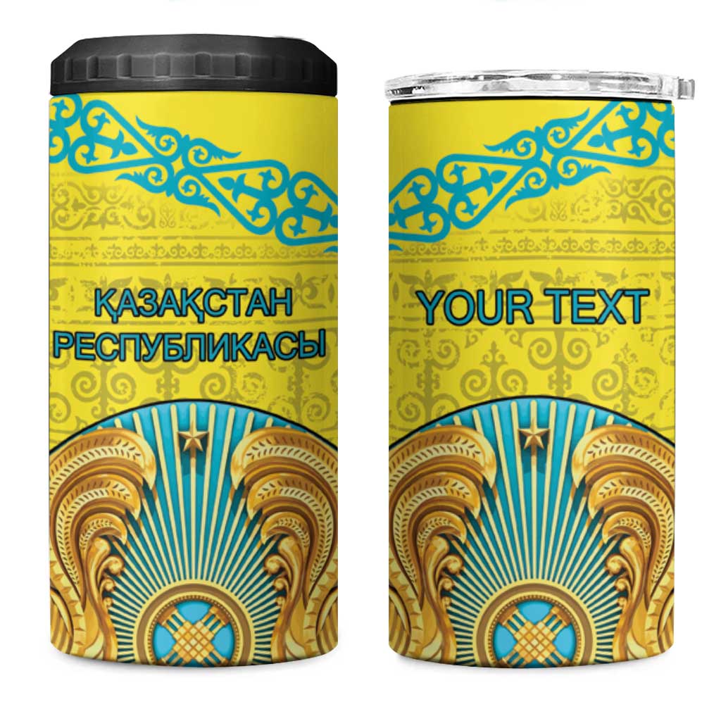 Personalized Kazakhstan Emblem 4 in 1 Can Cooler Tumbler Kazakh Pattern