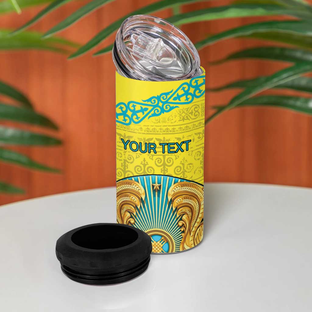 Personalized Kazakhstan Emblem 4 in 1 Can Cooler Tumbler Kazakh Pattern