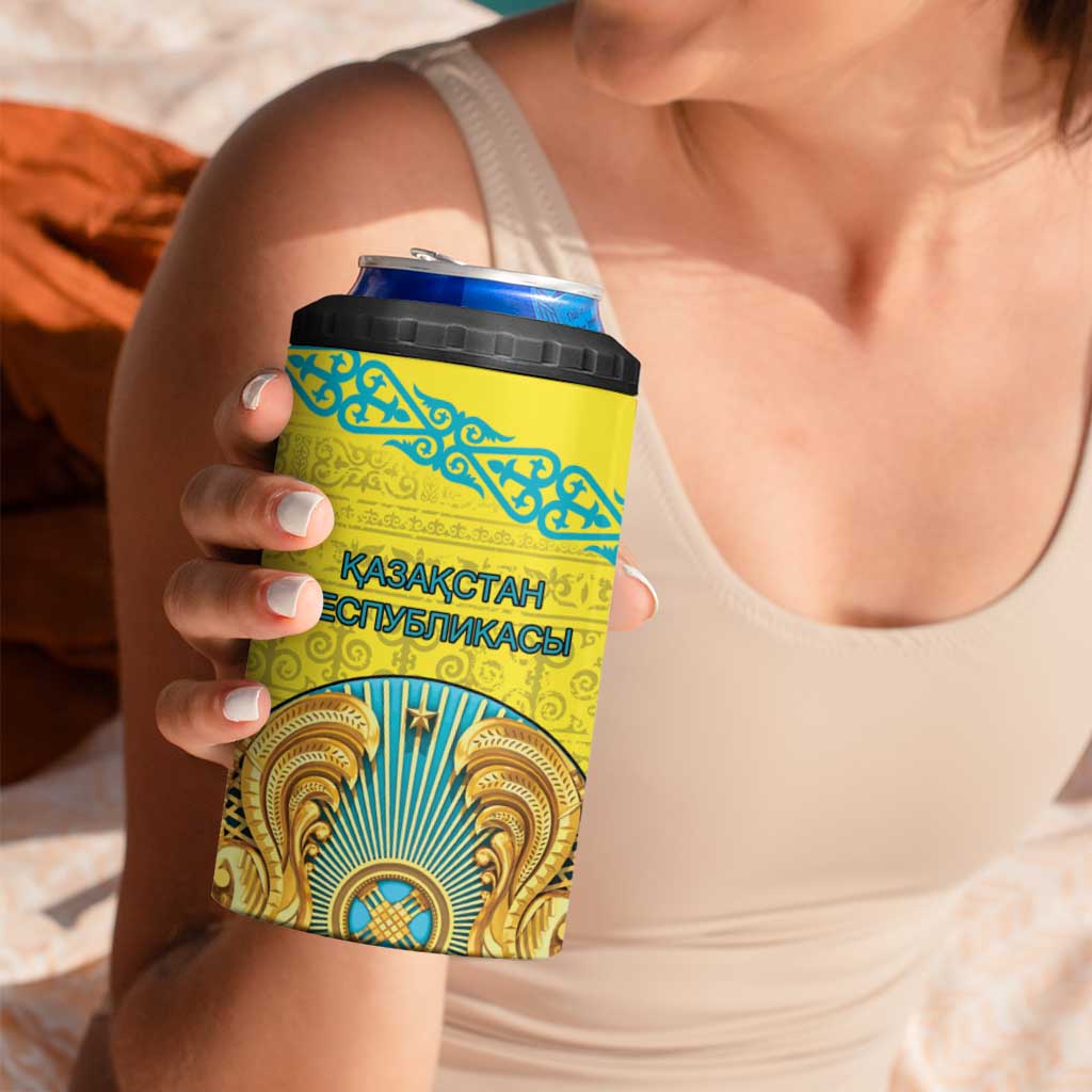 Personalized Kazakhstan Emblem 4 in 1 Can Cooler Tumbler Kazakh Pattern