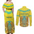 Personalized Kazakhstan Emblem Couples Matching Off Shoulder Maxi Dress and Long Sleeve Button Shirt Kazakh Pattern