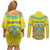 Personalized Kazakhstan Emblem Couples Matching Off Shoulder Short Dress and Long Sleeve Button Shirt Kazakh Pattern