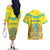 Personalized Kazakhstan Emblem Couples Matching Off The Shoulder Long Sleeve Dress and Hawaiian Shirt Kazakh Pattern