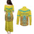 Personalized Kazakhstan Emblem Couples Matching Puletasi and Long Sleeve Button Shirt Kazakh Pattern