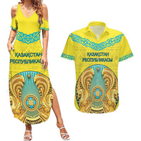 Personalized Kazakhstan Emblem Couples Matching Summer Maxi Dress and Hawaiian Shirt Kazakh Pattern