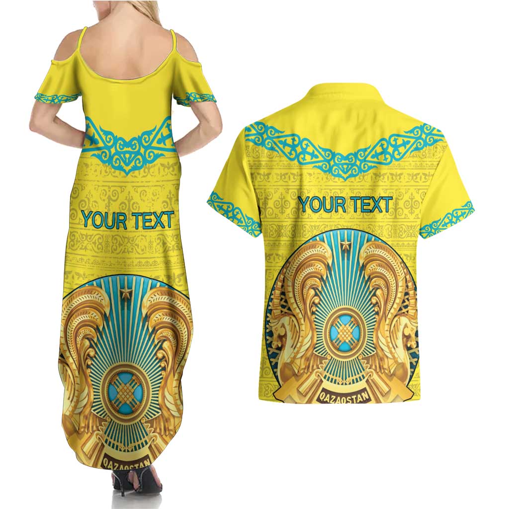 Personalized Kazakhstan Emblem Couples Matching Summer Maxi Dress and Hawaiian Shirt Kazakh Pattern