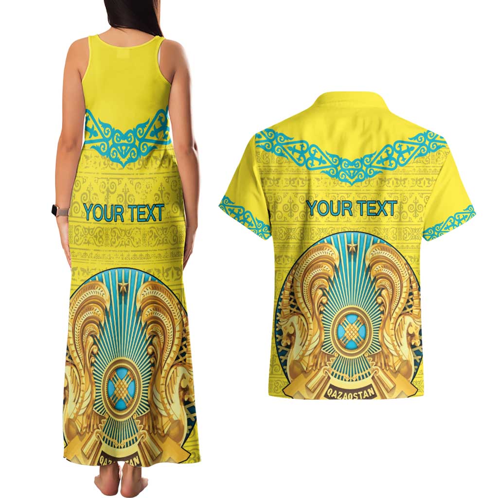 Personalized Kazakhstan Emblem Couples Matching Tank Maxi Dress and Hawaiian Shirt Kazakh Pattern