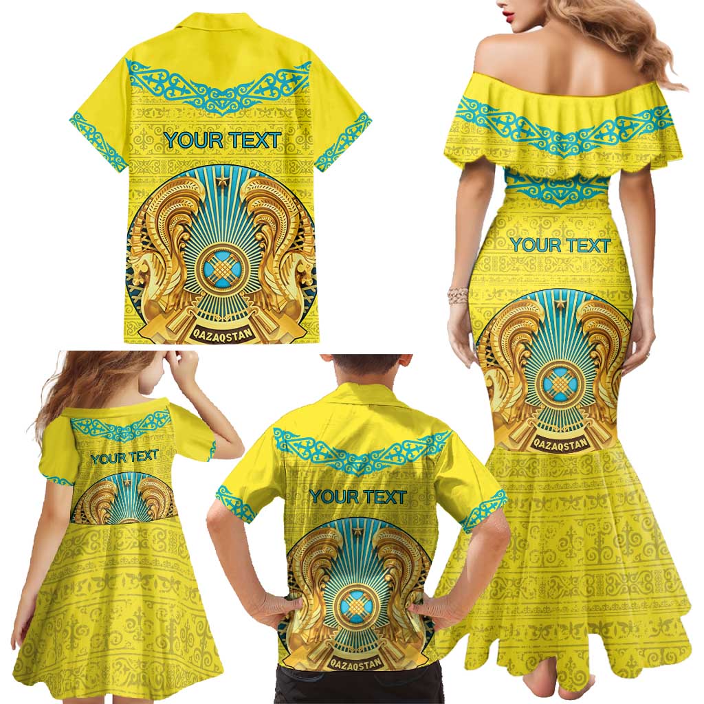 Personalized Kazakhstan Emblem Family Matching Mermaid Dress and Hawaiian Shirt Kazakh Pattern