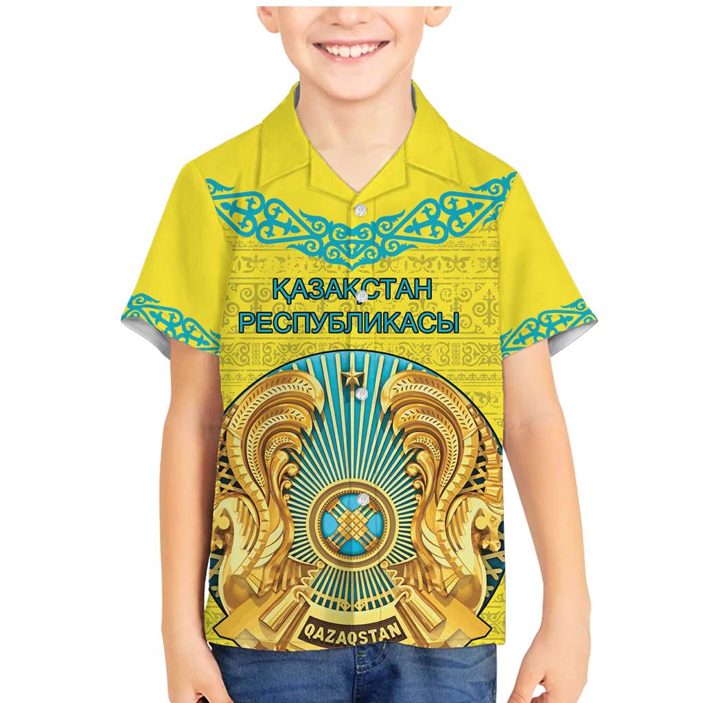 Personalized Kazakhstan Emblem Family Matching Mermaid Dress and Hawaiian Shirt Kazakh Pattern