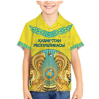Personalized Kazakhstan Emblem Family Matching Mermaid Dress and Hawaiian Shirt Kazakh Pattern