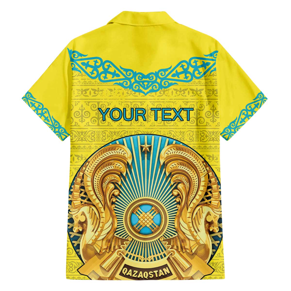 Personalized Kazakhstan Emblem Family Matching Off The Shoulder Long Sleeve Dress and Hawaiian Shirt Kazakh Pattern