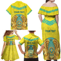 Personalized Kazakhstan Emblem Family Matching Off Shoulder Maxi Dress and Hawaiian Shirt Kazakh Pattern