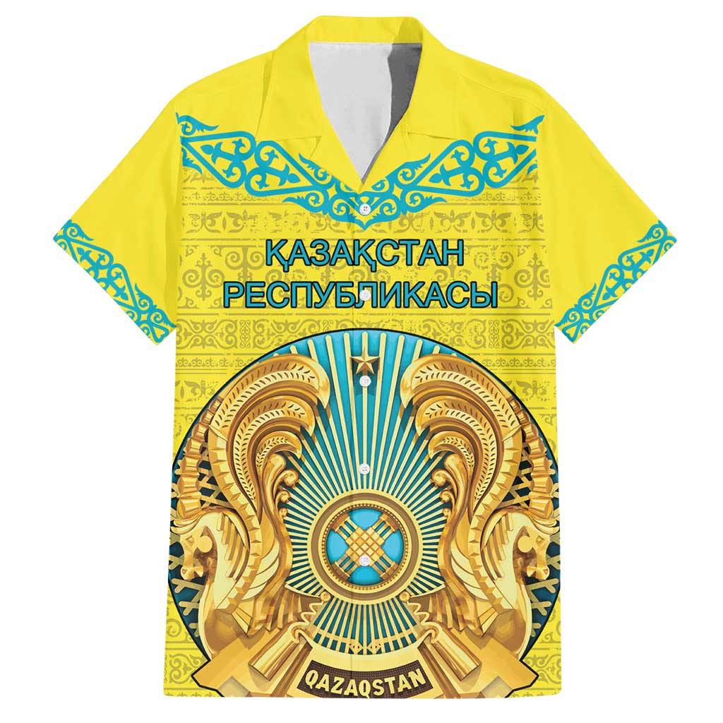 Personalized Kazakhstan Emblem Family Matching Off Shoulder Maxi Dress and Hawaiian Shirt Kazakh Pattern