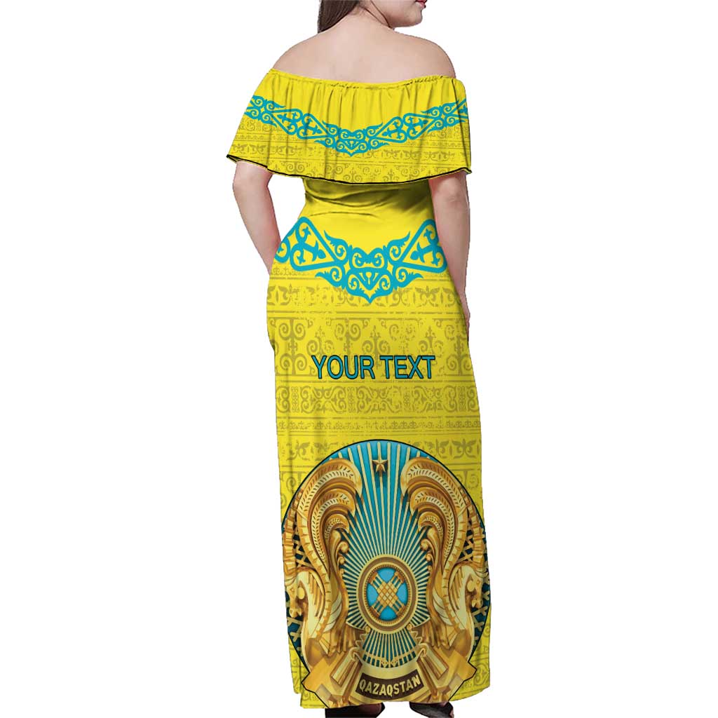 Personalized Kazakhstan Emblem Family Matching Off Shoulder Maxi Dress and Hawaiian Shirt Kazakh Pattern