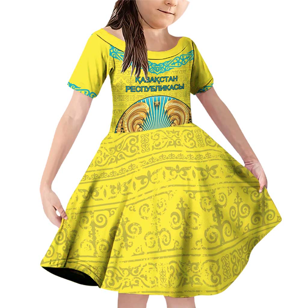Personalized Kazakhstan Emblem Family Matching Off Shoulder Short Dress and Hawaiian Shirt Kazakh Pattern
