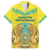 Personalized Kazakhstan Emblem Family Matching Off Shoulder Short Dress and Hawaiian Shirt Kazakh Pattern