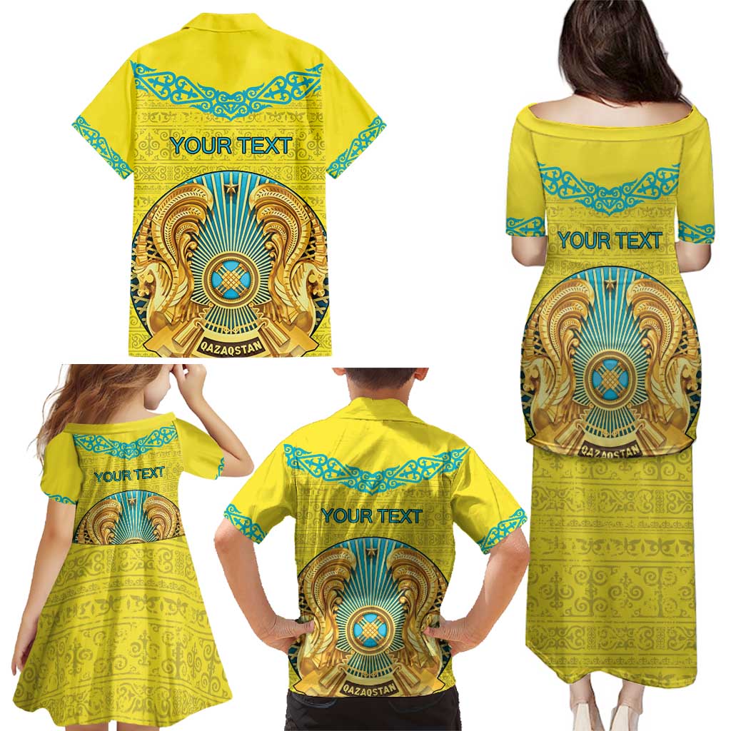 Personalized Kazakhstan Emblem Family Matching Puletasi and Hawaiian Shirt Kazakh Pattern