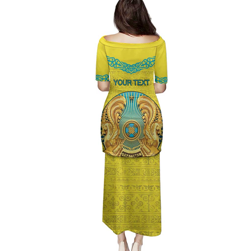 Personalized Kazakhstan Emblem Family Matching Puletasi and Hawaiian Shirt Kazakh Pattern