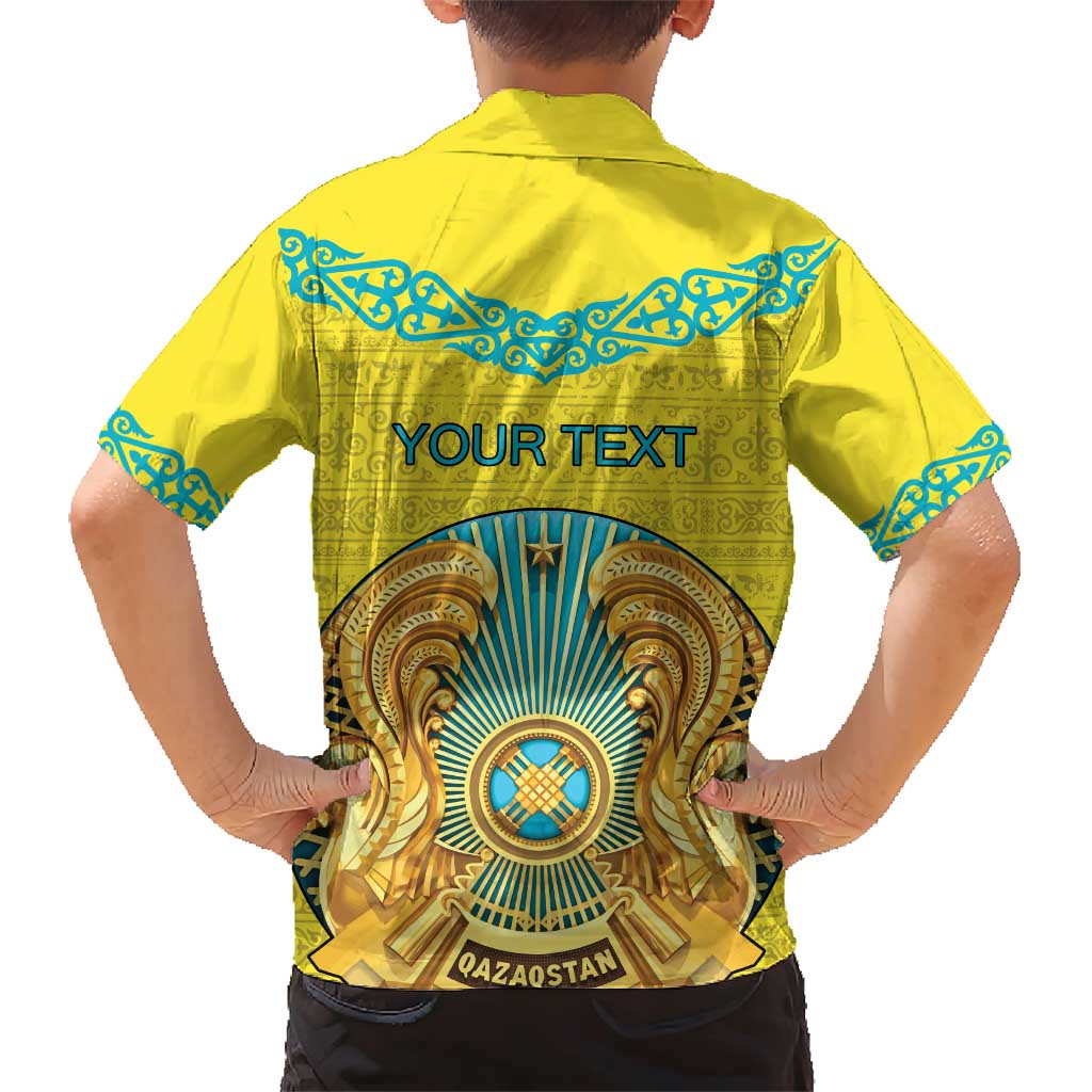 Personalized Kazakhstan Emblem Family Matching Short Sleeve Bodycon Dress and Hawaiian Shirt Kazakh Pattern