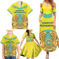 Personalized Kazakhstan Emblem Family Matching Summer Maxi Dress and Hawaiian Shirt Kazakh Pattern