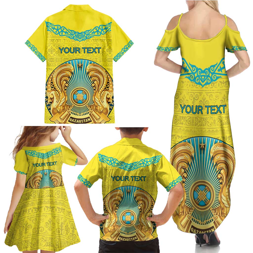 Personalized Kazakhstan Emblem Family Matching Summer Maxi Dress and Hawaiian Shirt Kazakh Pattern