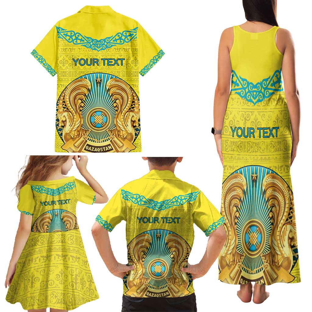 Personalized Kazakhstan Emblem Family Matching Tank Maxi Dress and Hawaiian Shirt Kazakh Pattern