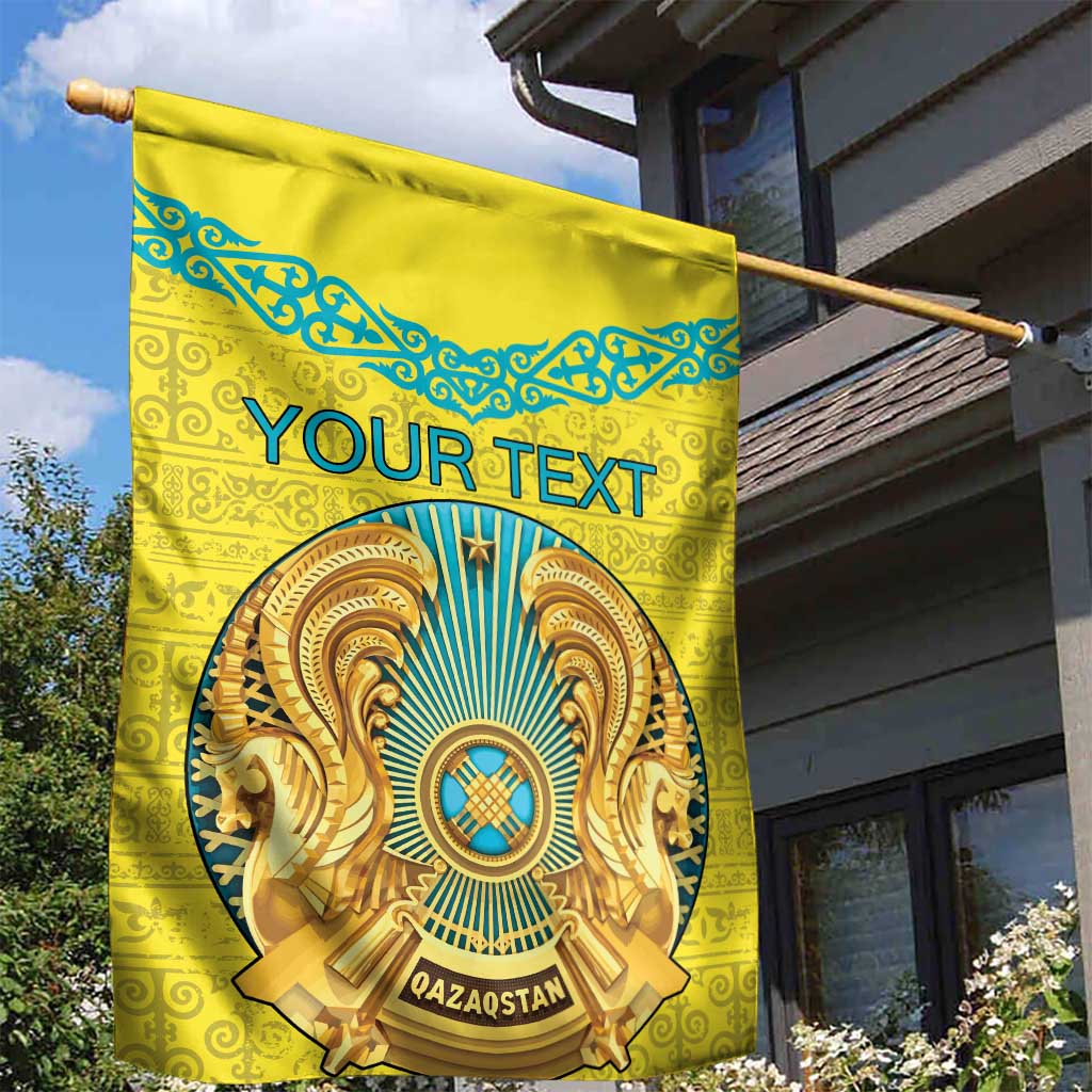 Personalized Kazakhstan Emblem Garden Flag Kazakh Pattern